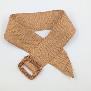 Chico's Wide Beige Brown Natural Raffia Cinch Belt | Small | 3-1/4" x 42"
